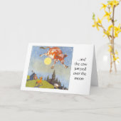 Vache saute sur la lune, carte de voeux (Fleur jaune)