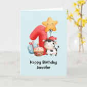 Vache souriante mignonne adorable Carte de premier (Fleur jaune)