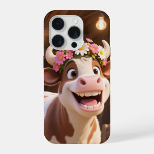 Vache souriante mignonne avec couronne de fleurs e