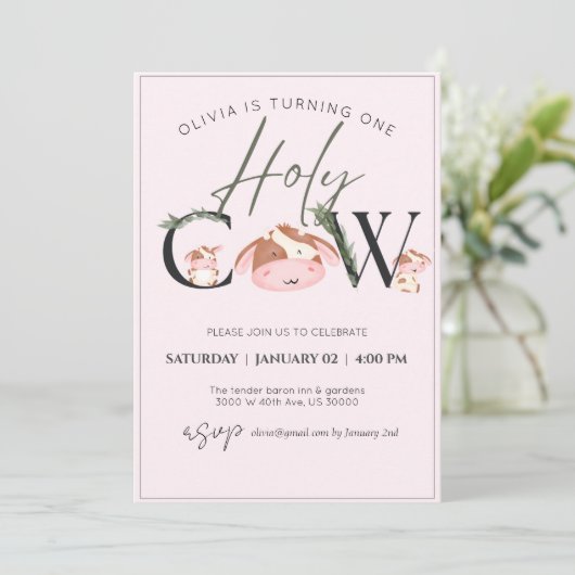 vache thème fille invitation (Debout devant)