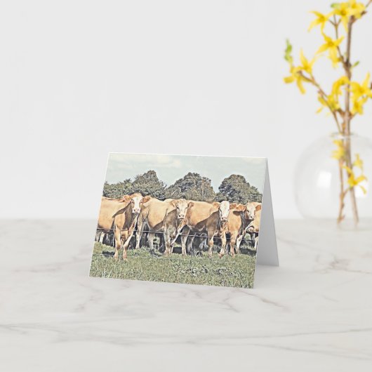 Vaches dans une rangée - Carte de voeux vierge (Fleur jaune)