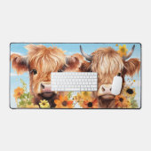 Vaches Highland Cute Aquarelle Florale Animal de f (Clavier et souris)