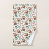 Vaches Highland et fleurs roses Motif Floral (Serviette à main)