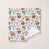 Vaches Highland et fleurs roses Motif Floral (Gant de toilette)