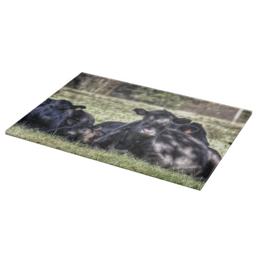 Vaches noires à Angus dans la planche à découper (Coin)