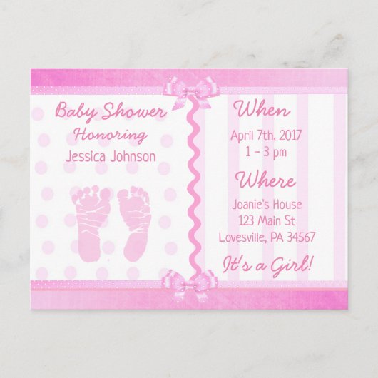 Vaches roses et Baby shower Pois Invitation (Devant)