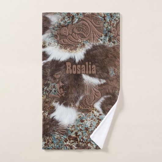 Vachette de l'Ouest rustique Nom en cuir Brown (Serviette à main)