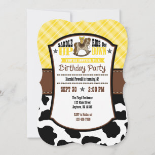 Vachette jaune Plaid Cowboy Invitation d'anniversa