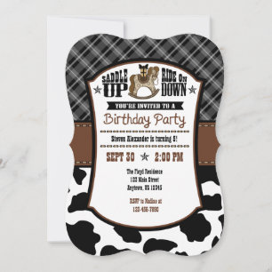Vachette noire Plaid Cowboy Invitation d'anniversa
