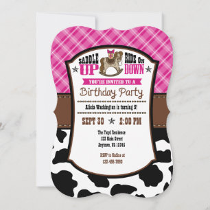 Vachette rose chaud Cowboy Invitation d'anniversai