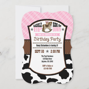 Vachette rose Plaid Cowboy Invitation d'anniversai