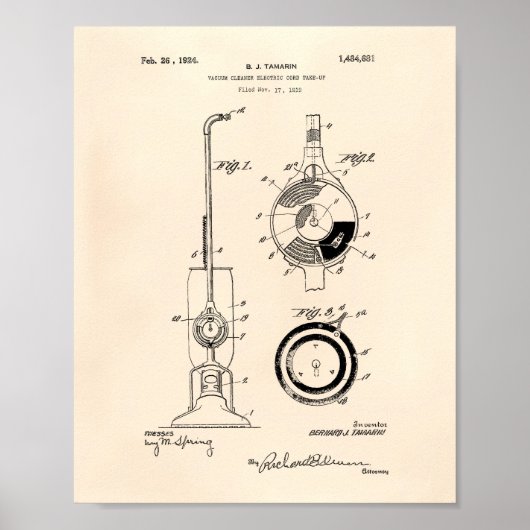 Vacuum Cleaner 1924 Patent Art Old Peper Poster (Voorkant)