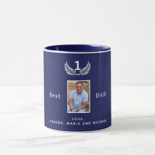 Vader aangepaste foto navy blauw wit namen mok