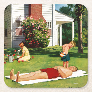 Vader bezoedelen vierkante kartonnen onderzetter