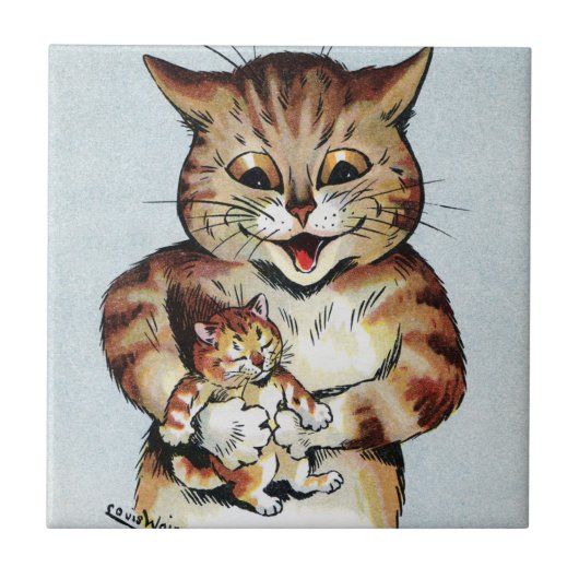 Vader Cat Holding a Kitten, Louis Wain Tegeltje (Voorkant)