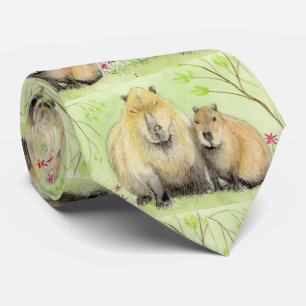 Vader en baby capybara stropdas
