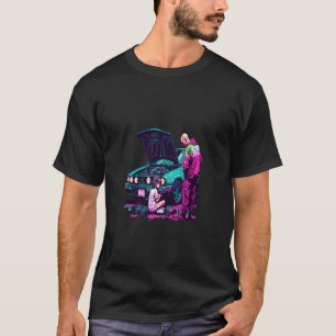 Vader en dochter repareren auto retro pop automont t-shirt