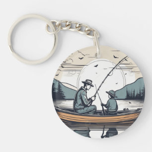 Vader en kind vissen samen sleutelhanger