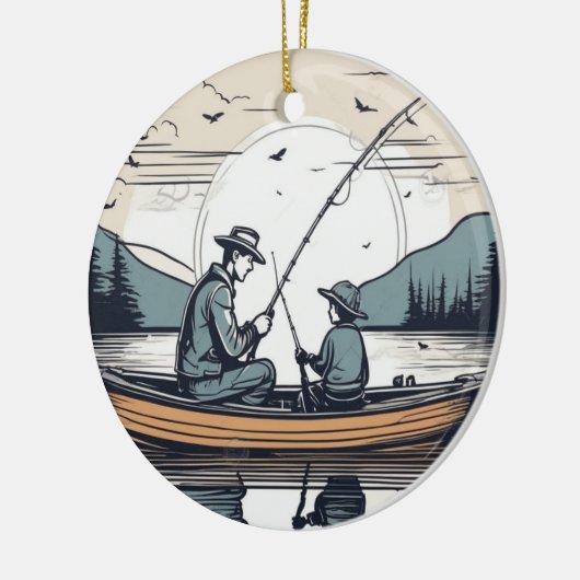 Vader en kind Vist samen Keramisch Ornament (Links)