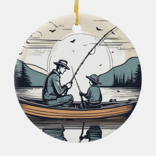 Vader en kind Vist samen Keramisch Ornament (Achterkant)