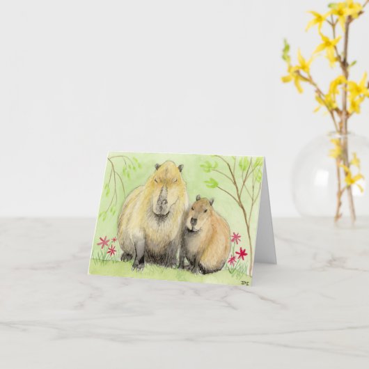 Vader en Son Capybara Kaart (Gele Bloem)