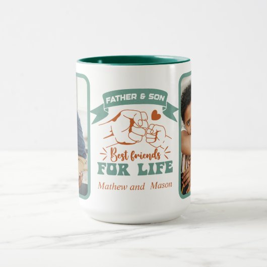 Vader en Zoon aangepaste foto's & namen Vaderdag Mok (Midden)