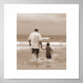 Vader en zoon bij de Beach Poster