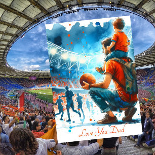 Vader en zoon kijken naar Football Match Waterverf Feestdagenkaart