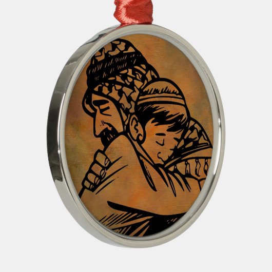 Vader en zoon omarmen inspirerend kunst metalen ornament (Rechts)