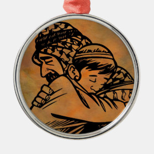 Vader en zoon omarmen inspirerend kunst metalen ornament