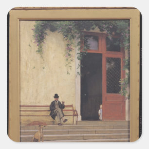 Vader en zoon van de kunstenaar op de deur vierkante sticker