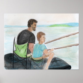 Vader en zoon vissen poster