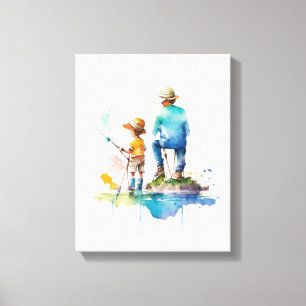 Vader en Zoon Waterverf Illustratie Ai Art Canvas Afdruk