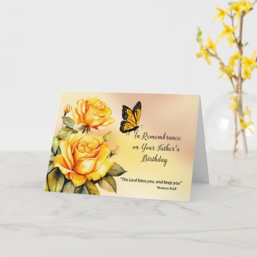Vader in herinnering Verjaardag Religieuze Rozen Kaart (Gele Bloem)
