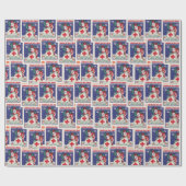 Vader Kerstblauw Collage Stempels Cadeaupapier (Vlak)