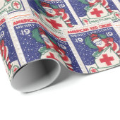 Vader Kerstblauw Collage Stempels Cadeaupapier (Rol Hoek)