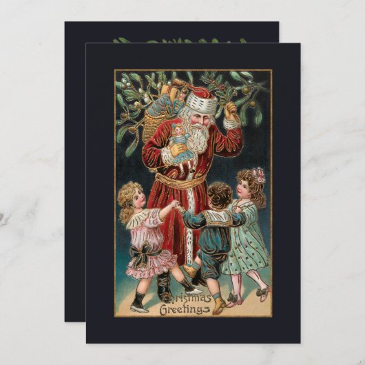 Vader Kerstmis met Dansende Kinderen & Mistletoe Feestdagenkaart (Voorkant / Achterkant)