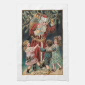 Vader Kerstmis met Dansende Kinderen & Mistletoe Theedoek (Verticaal)