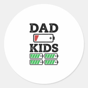 Vader Kinderen Batterij Grappig Vintage Vector T-s Ronde Sticker