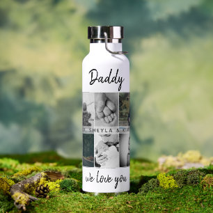 Vader met kinderen en familie papa 6 foto collage waterfles