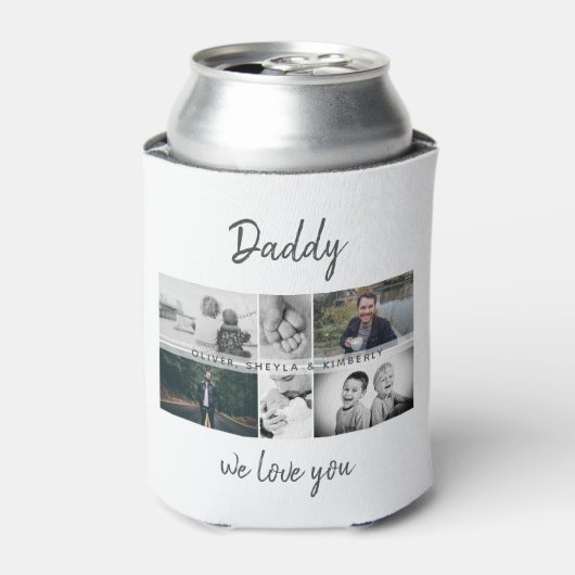 Vader met Kinderen en familie Papa Foto Collage Blikjeskoeler (Blikje Voorkant)
