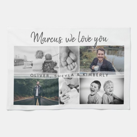 Vader met Kinderen en familie Papa Foto Collage Theedoek (Horizontaal)