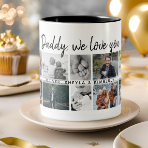 Vader met kinderen Familie Papa 14 Foto Collage Tweekleurige Koffiemok