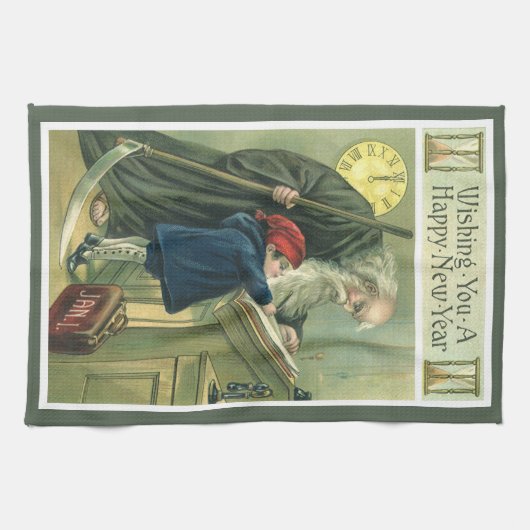 Vader Tijd die u een gelukkig nieuwjaar wil wensen Theedoek (Horizontaal)