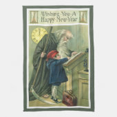 Vader Tijd die u een gelukkig nieuwjaar wil wensen Theedoek (Verticaal)