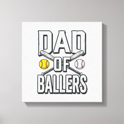 Vader van Ballers Softbal en Honkbal Vintage T-shi Canvas Afdruk (Voorkant)