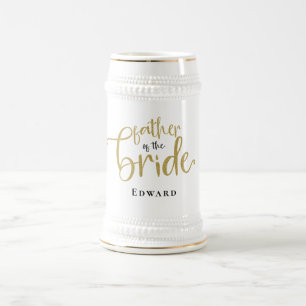 Vader van Bride Gift Name Black Gold Typografie Bierpul