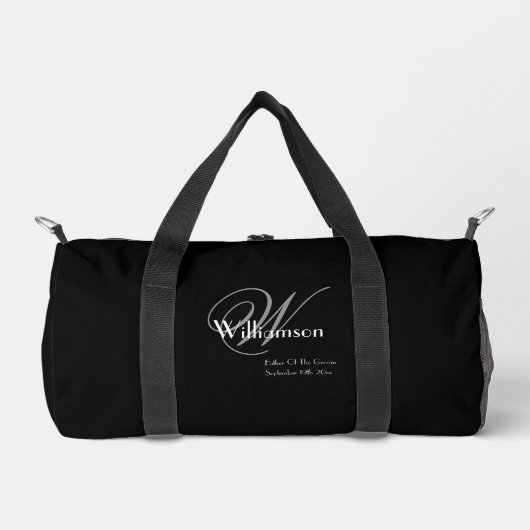 Vader van bruidegom Gift Modern Monogram Cool Zwar Plunjezak (Voorkant)
