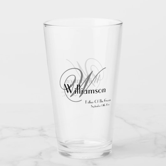 Vader van bruidegom Gift Modern Monogram Naam Bier Glas (Voorkant)