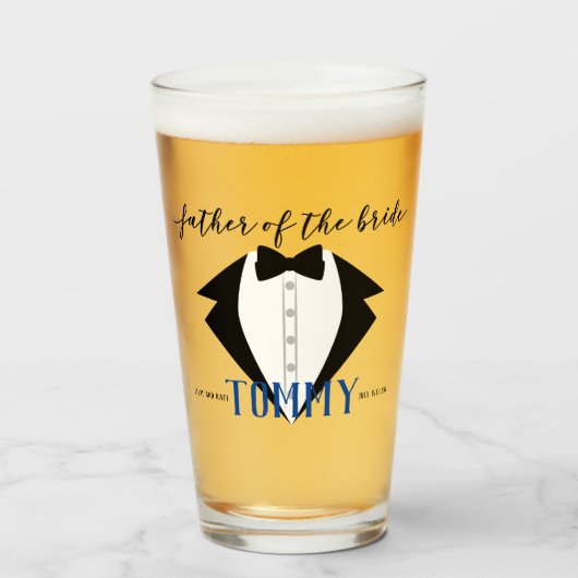 Vader van de Bride Dank u Gift Tuxedo Pint Glas (Voorkant gevuld)